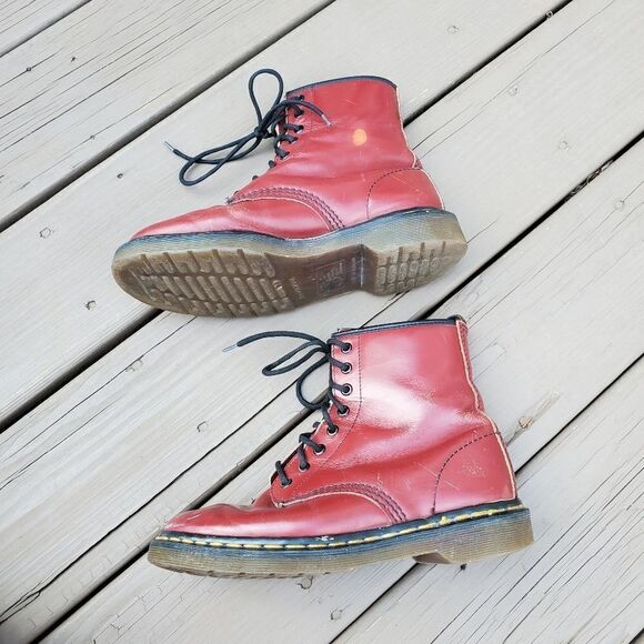 Dr Martens 1460 8 Eye Classic Cherry Red Oxblood Smooth Leather Combat Boots 8 - Picture 2 of 10
